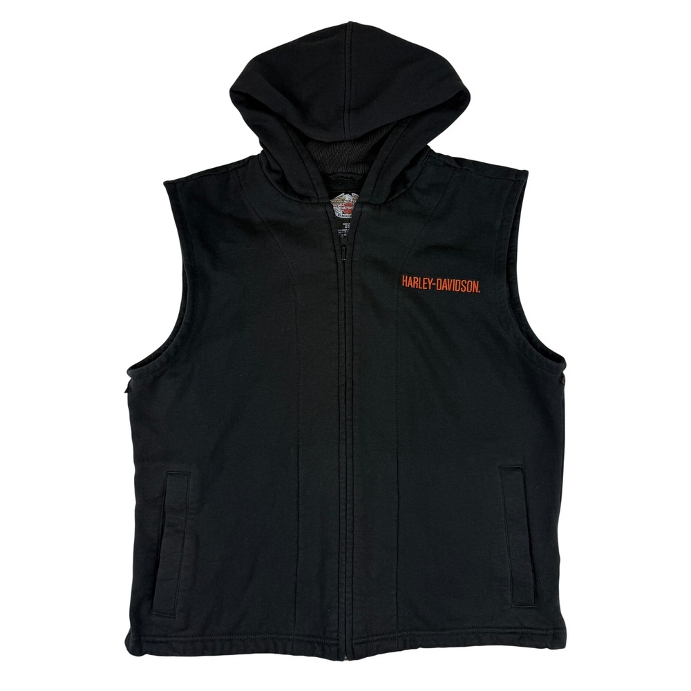 Harley-Davidson Hooded Vest Mens Medium Black 98400-10VM Fleece Lined Biker
